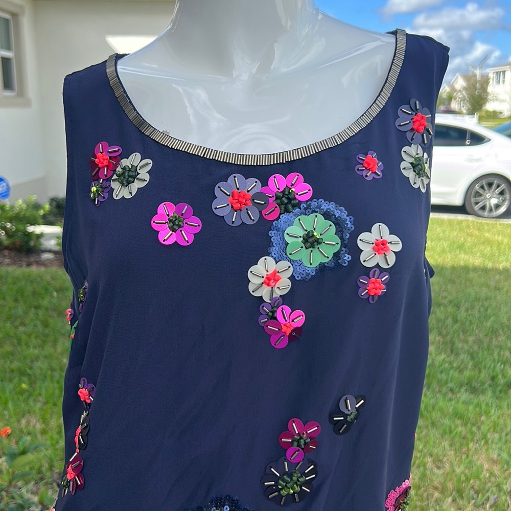 BODEN BLUE SILK BEADED SHIRT TOP BLOUSE SIZE 10 - Picture 3 of 10
